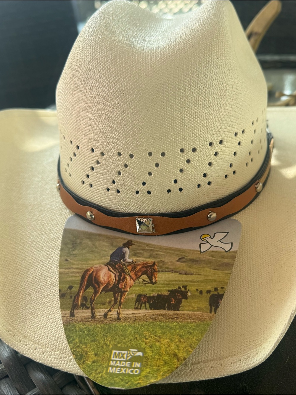 Sky Cream Straw Cowboy Hat with Brown Band